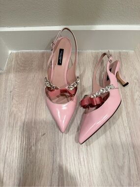 Dolce & Gabbana Pink Embellished Slingback Pointed-Toe Heels